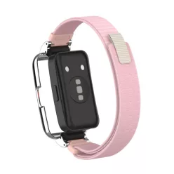   Huawei Band 8/9/10 tépőzáras szövet szíj védőkerettel – rózsaszín