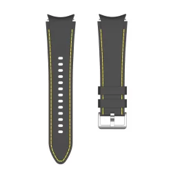Samsung Galaxy Watch 4/5/6/7 varrott szilikon szíj fekete-sárga – 2. kép
