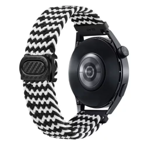 Amazfit kompatibilis elasztikus szövet óraszíj - 22mm - fekete-fehér