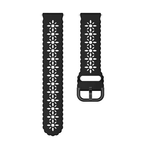 20mm Lézervágott Szilikon Okosóra Szíj - Fekete / Szilvavirág (Garmin kompatibilis)