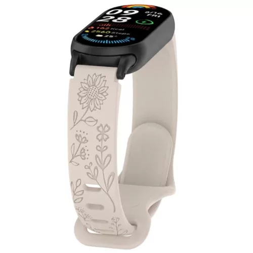  Xiaomi Smart Band 8/9/10 lézergravírozott szilikon okoskarkötő pótszíj - csillagfény (virág minta)
