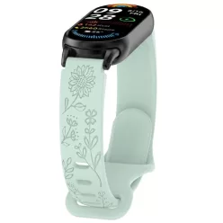    Xiaomi Smart Band 8/9/10 lézergravírozott szilikon okoskarkötő pótszíj - menta (virág minta)
