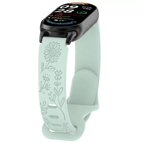 Xiaomi Smart Band 8/9/10 lézergravírozott szilikon okoskarkötő pótszíj - menta (virág minta)