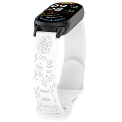    Xiaomi Smart Band 8/9/10 lézergravírozott szilikon okoskarkötő pótszíj -fehér (virág minta)