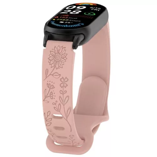  Xiaomi Smart Band 8/9/10 lézergravírozott szilikon okoskarkötő pótszíj - rózsaszín (virág minta)